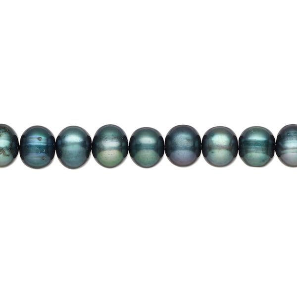Pearl, cultured freshwater pearl (dyed), spruce, 5-7mm semi-round, C grade, Mohs hardness 2-1/2 to 4. Sold per 15" strand, approximately 75 beads. image number 0