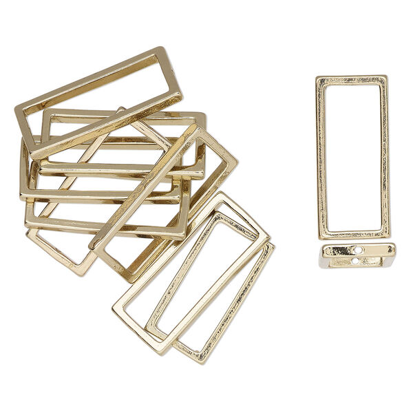 Bead frame, antique gold-finished "pewter" (zinc-based alloy), 33x14mm-33x15mm open rectangle. Sold per pkg of 10. image number 0
