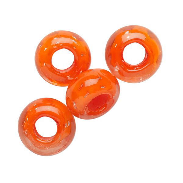 Bead, lampworked glass, translucent orange, 14x8mm rondelle. Sold per pkg of 4. image number 0