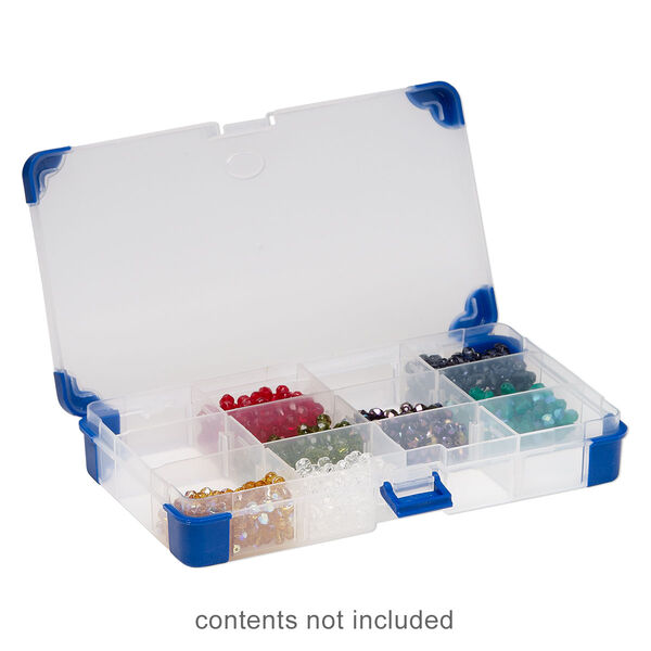 Organizer, acrylic and rubber, clear and blue, 8 x 4-1/4 x 1-1/4 inch rectangle, 5-12 adjustable compartments. Sold individually. image number 0