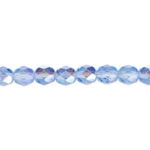 Bead, Czech fire-polished glass, blue AB, 6mm faceted round. Sold per 15-1/2" to 16" strand.