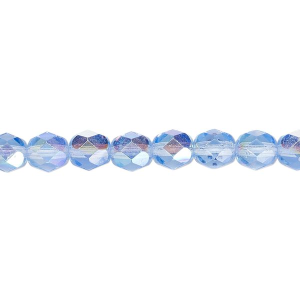 Bead, Czech fire-polished glass, blue AB, 6mm faceted round. Sold per 15-1/2" to 16" strand. image number 0