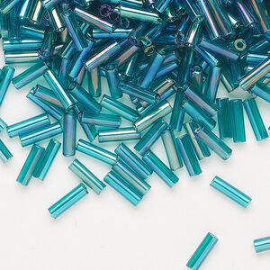 Bead, Preciosa Ornela Czech glass, bugle bead, pkg/500g, 1/4 inch, rainbow translucent teal, (51710).
