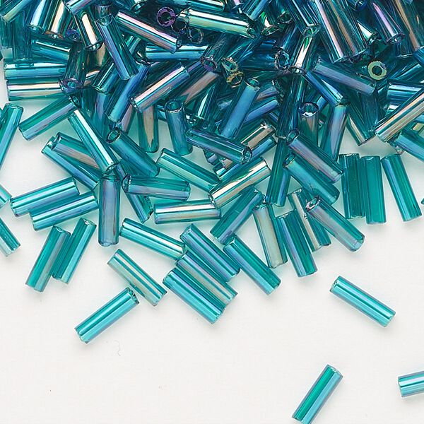 Bead, Preciosa Ornela Czech glass, bugle bead, pkg/500g, 1/4 inch, rainbow translucent teal, (51710). image number 0