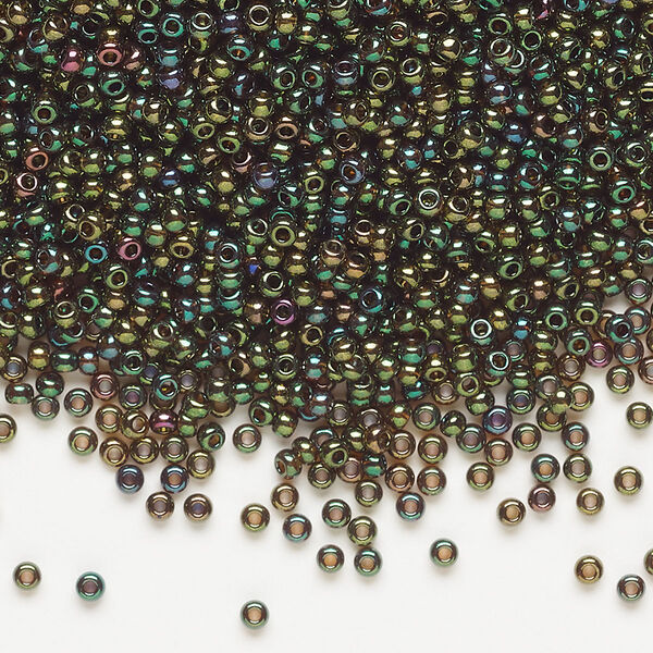 Seed bead, Preciosa Ornela Czech glass, pkg/500g, #11 rocaille, opaque bronze green iris dark topaz, (19155). image number 0