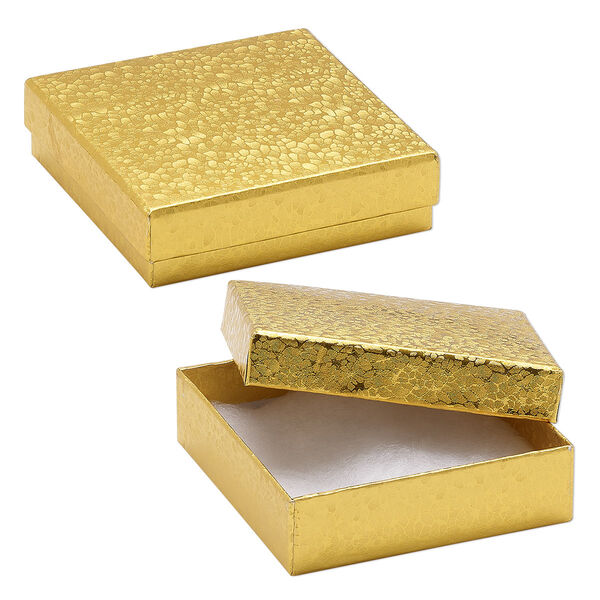 Box, paper, "cotton"-filled, gold, 3-1/2 x 3-1/2 x 1-inch square. Sold per pkg of 10. image number 0