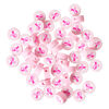 Bead 1pkg50, polymer clay, light pink / dark pink / white, 9mm flat round with awareness ribbon design image number 1