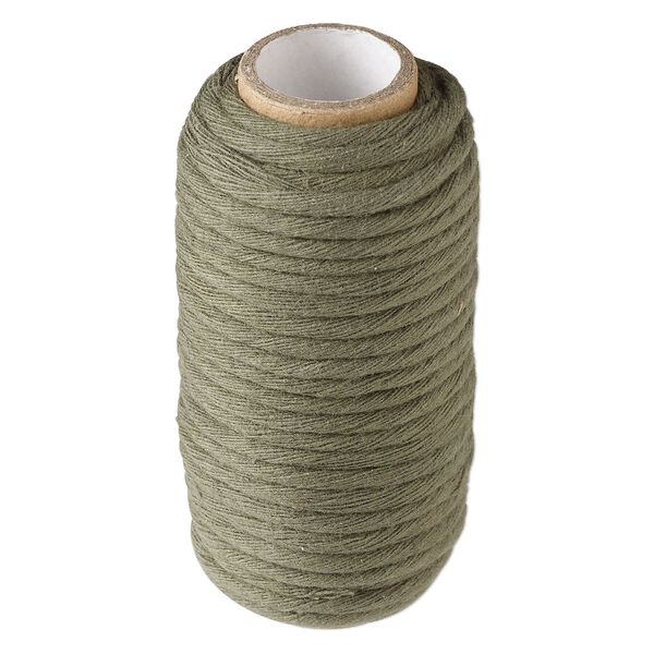 Cord, cotton, green, 3mm round. Sold per 10-yard spool. image number 0