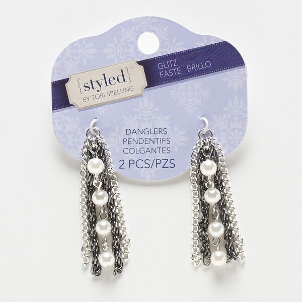 Focal, acrylic / silver- / gunmetal-finished steel / "pewter" (zinc-based alloy), white, 54x13mm. Sold per pkg of 2. image number 0