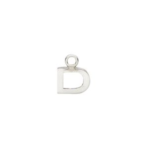 Charm, sterling silver, 9x8mm single-sided modern square alphabet letter D. Sold individually.