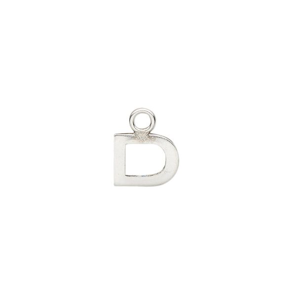 Charm, sterling silver, 9x8mm single-sided modern square alphabet letter D. Sold individually. image number 0