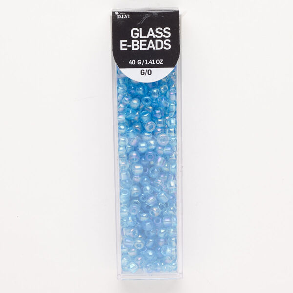 Seed bead, glass, pkg/40g, #6 round, translucent AB light blue. image number 0