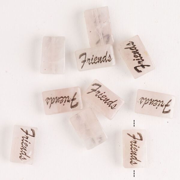Rose quartz / enamel 1pkg10, "Friends" flat rectangle bead B grade, 13x8mm image number 0