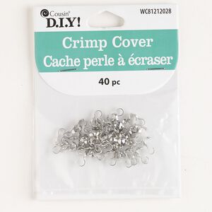 Bead tip, silver-finished steel, 9x4mm bottom clamp-on with open loop. Sold per pkg of 40.