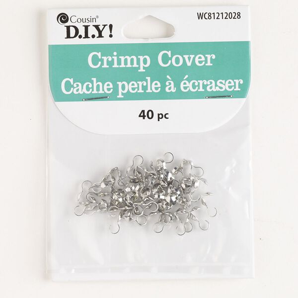 Bead tip, silver-finished steel, 9x4mm bottom clamp-on with open loop. Sold per pkg of 40. image number 0