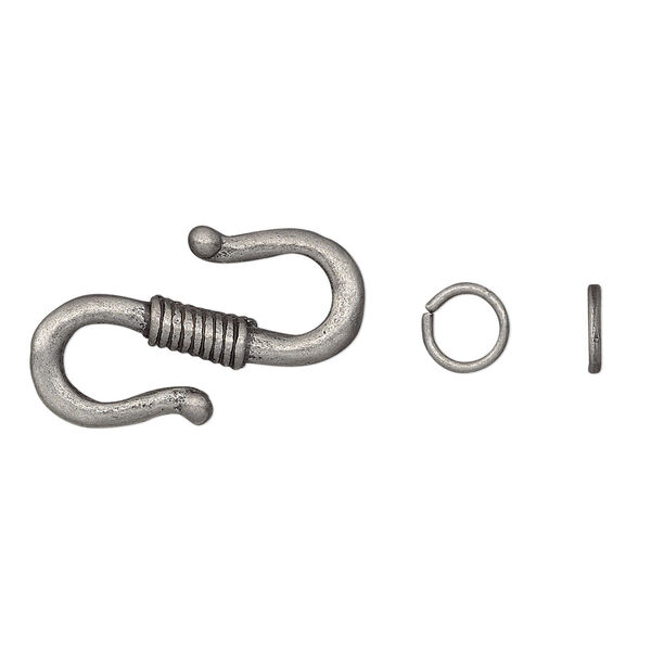 Clasp, S-hook, antique silver-finished "pewter" (zinc-based alloy), 23x14mm double-sided with rope wrap design and 6mm jump ring. Sold per pkg of 12. image number 0