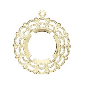 Focal, gold-plated brass, 30mm round with 18mm round setting. Sold per pkg of 6.