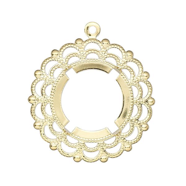 Focal, gold-plated brass, 30mm round with 18mm round setting. Sold per pkg of 6. image number 0