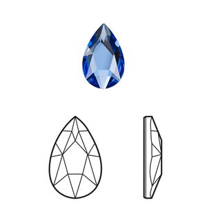 Flat back 24pk sapphire foil back, Crystal Passions® 14x9mm pear 2303