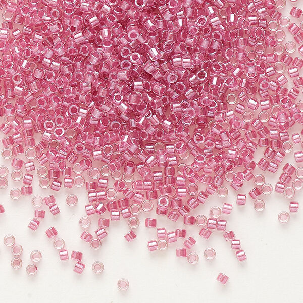 Seed bead, Delica®, glass, pkg/7.5g, #11 round, translucent peony pink-lined luster crystal clear (DB-0902). image number 0