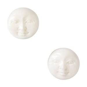 Embellishment, bone (bleached), white, 15-17mm hand-carved single-sided undrilled moon face, Mohs hardness 2-1/2. Sold per pkg of 2.