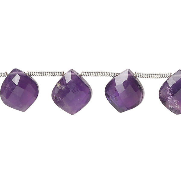 Bead, amethyst (natural), hand-cut 11x10mm side-drilled faceted puffed kite, B grade, Mohs hardness 7. Sold per pkg of 18. image number 0
