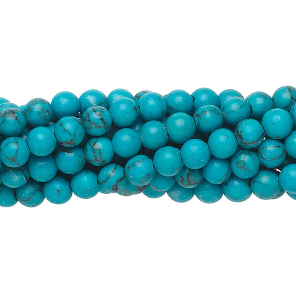 Bead, "turquoise" (resin) (imitation), 4mm round. Sold per pkg of (10) 15-1/2" to 16" strands. image number 0