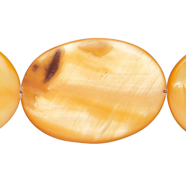Mother-of-pearl shell 1pkg1, flat oval bead 15 inch orange 35x25mm-35x26mm image number 0