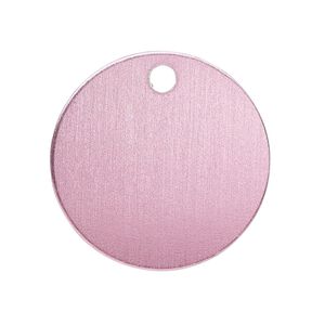 Drop, anodized aluminum, pink, 25.5mm double-sided flat round blank with 3mm hole, 20 gauge. Sold per pkg of 10.