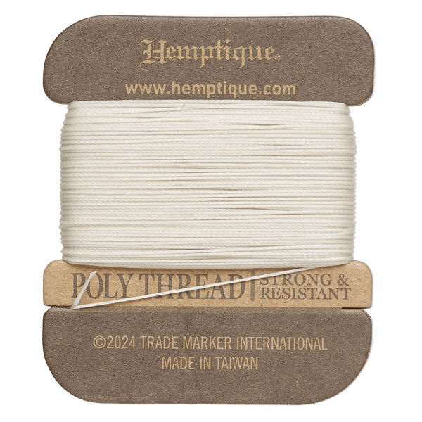 Thread, Hemptique®, polyester, pkg/32 yards, natural, 0.45mm 3-ply round. image number 0
