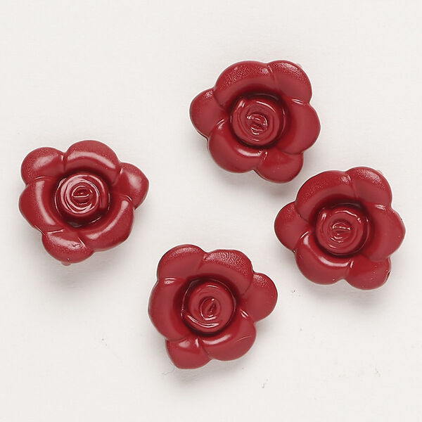 Charm, "pewter" (zinc-based alloy) and enamel, dark red, 13-14mm flower with hidden loop. Sold per pkg of 4. image number 0