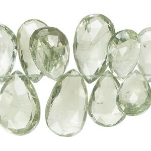Green quartz 1pkg1, hand-cut top-drilled faceted puffed teardrop bead 8 inch 15x9mm-19x13mm