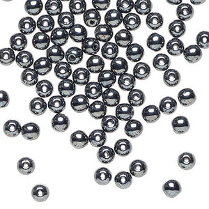 Bead 1pkg100, Czech glass druk, opaque hematite, 4mm round.