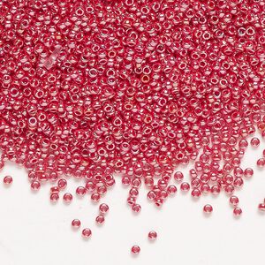 Seed bead, Miyuki, glass, pkg/250g, #15 rocaille, opaque luster dark red (RR-425).