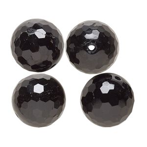 Black tourmaline 1pkg4, faceted round bead natural 16mm