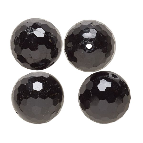 Black tourmaline 1pkg4, faceted round bead natural 16mm image number 0