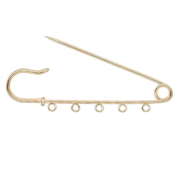 Kilt pin, gold-plated steel, 3 inches with 5 loops. Sold per pkg of 10. image number 0