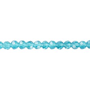 Bead 1pk 32 facets transparent turquoise blue, Celestial Crystal® 4mm round 15.5-16 inch