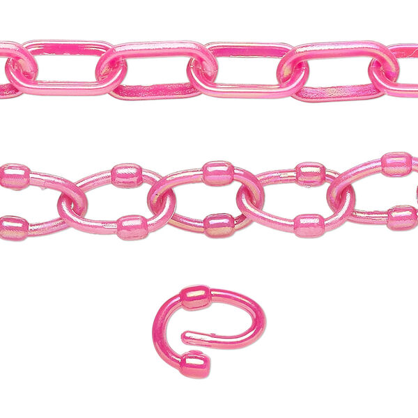 Chain, plastic, fuchsia AB, 13x7mm oval with 13x9mm oval link. Sold per (5) 15" to 16" sections. image number 0
