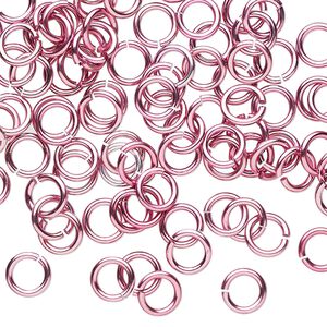 Jump ring, anodized tempered aluminum, pink, 6mm round, 4.2mm inside diameter, 18 gauge. Sold per pkg of 100.