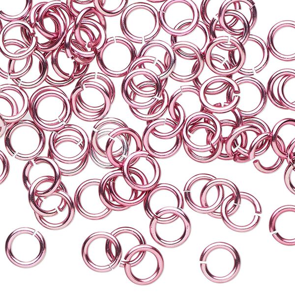 Jump ring, anodized tempered aluminum, pink, 6mm round, 4.2mm inside diameter, 18 gauge. Sold per pkg of 100. image number 0