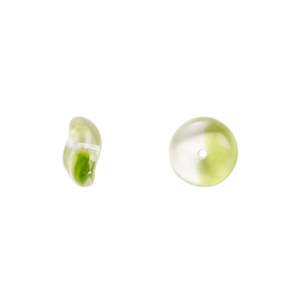 Bead, Czech pressed glass, green/clear, 10x4mm rondelle. Sold per 15" to 16" strand. image number 0