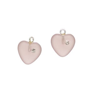 Drop, cubic zirconia / Czech glass / silver-plated brass 1pkg2, clear and translucent frosted light purple, 11mm heart.