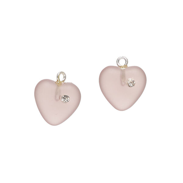 Drop, cubic zirconia / Czech glass / silver-plated brass 1pkg2, clear and translucent frosted light purple, 11mm heart. image number 0