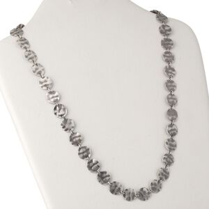 Necklace, antiqued silver-plated brass, 13mm wavy flat round, 24 inches with 2-inch extender chain and lobster claw clasp. Sold individually.
