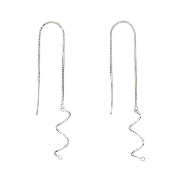 Ear thread 1pkg2 sterling silver, 5 inch box chain / curve / closed loop, 1 pair image number 0