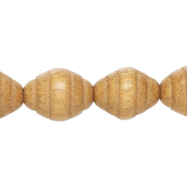 Bead, palm wood (waxed), 15x12mm grooved oval. Sold per 15-1/2" to 16" strand. image number 0