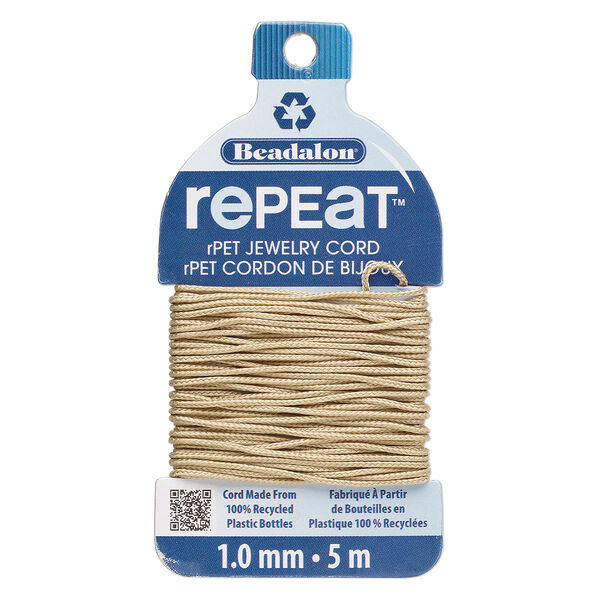Cord, Beadalon® RePEaT™, recycled polyethylene, sand, 1mm, 100-pound test. Sold per 5-meter card. image number 0