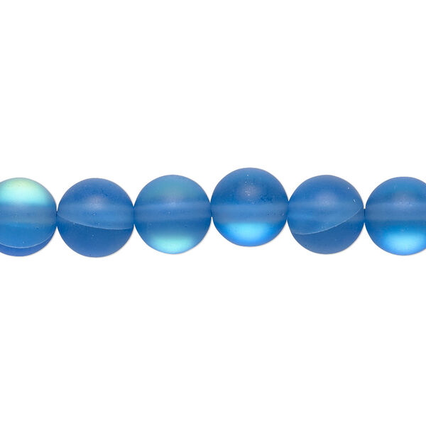 Bead, iridescent glass, translucent matte blue, 8mm round. Sold per 15-1/2" to 16" strand. image number 0