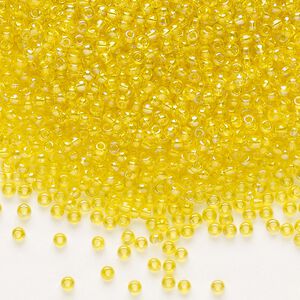 Seed bead, Preciosa Ornela Czech glass, pkg/500g, #11 rocaille, translucent rainbow yellow amber, (81010).